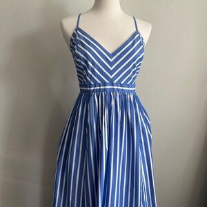 J. Crew Blue & White Striped Maxi Dress | Size 14 | 100% Cotton | Like New